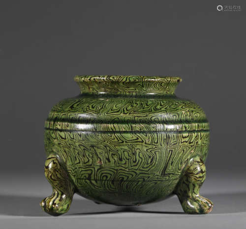 Three-legged Green Glaze Furnace in the Tang Dynasty