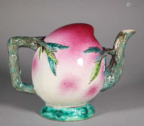 Qing Dynasty Famille Rose Peach Dhaped Holding Pot