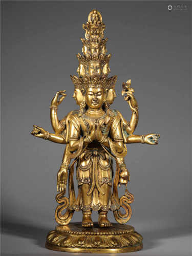 Eighteenth Century Gilt Bronze Guanyin with Eight Arms