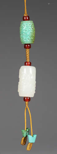 Qing Dynasty Turquoise and White Jade Pendant