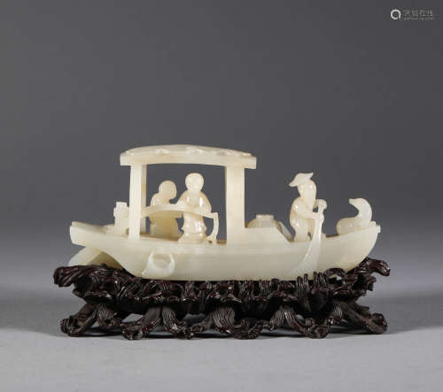 Decoration of Hetian White Jade Boat in Qing Dynasty