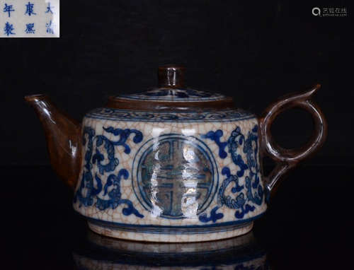 BLUE&WHITE GLAZE AUSPICIOUS PATTERN POT