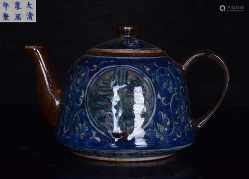 BLUE&WHITE GLAZE AUSPICIOUS PATTERN POT