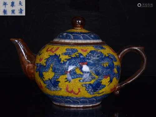 YELLOW&BLUE&WHITE GLAZE POT