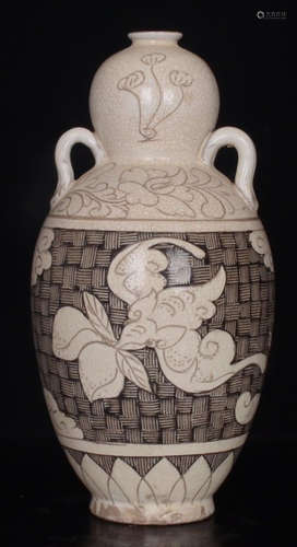 CIZHOU GLAZE AUSPICIOUS PATTERN VASE