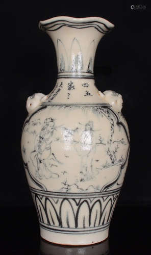 BLUE&WHITE GLAZE FIGURE PATTERN VASE