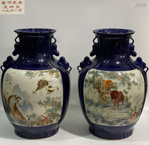 SACRIFICE BLUE GLAZE VASE PAIR