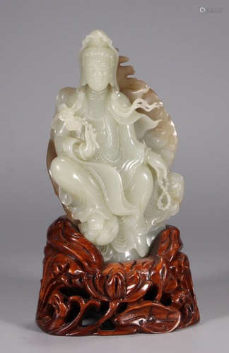 HETIAN JADE CARVED GUANYIN BUDDHA