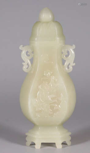 HETIAN JADE FIGURE STORY VASE