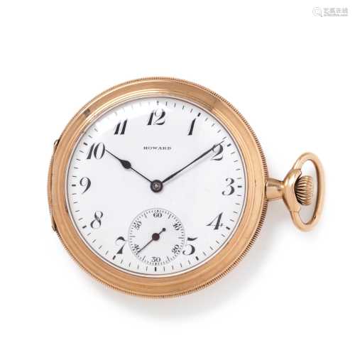 E. HOWARD WATCH CO., 14K YELLOW GOLD OPEN FACE POCKET