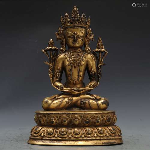 GILT BRONZE FIGURE OF A SEATED BODHISATTVA