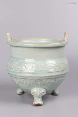 Chinese Hutian Wave Porcelain Tripod Furnace