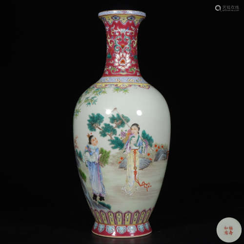 Chinese Famille Rose 'Lotus And Figures Story' Porcelain Bot...