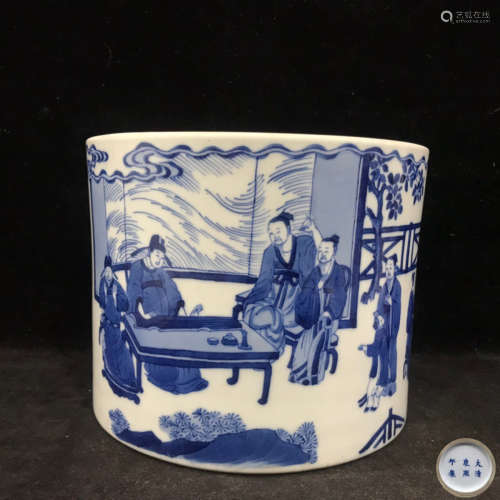 Blue And White 'Figure' Porcelain Brush Pot
