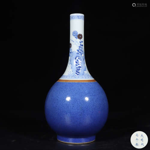 Blue And White Blue Glazed 'Flowers' Porcelain Bottle