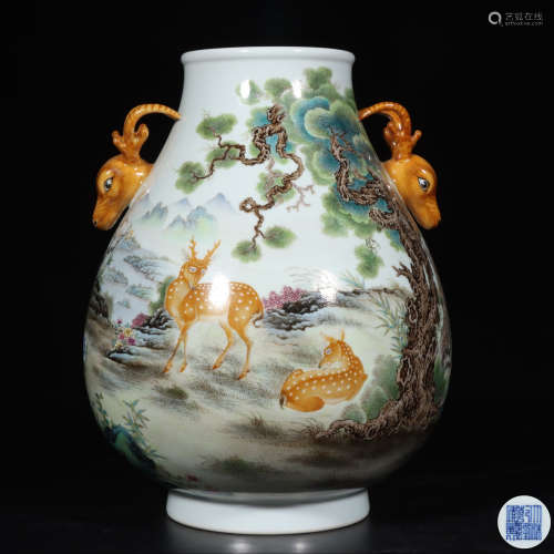 Famille Rose 'Deer' Porcelain Vessel