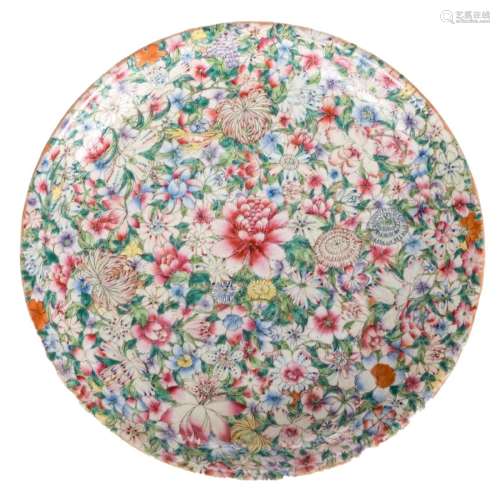 A CHINESE CANTON PORCELAIN FAMILLE-ROSE FLORAL  DISH