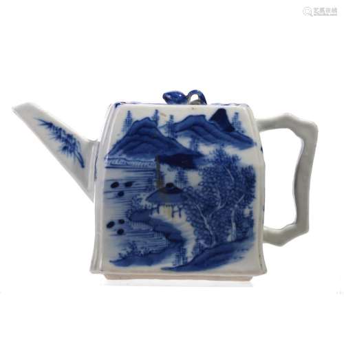 A CHINESE BLUE AND WHITE LANDSCAPE TEAPOT