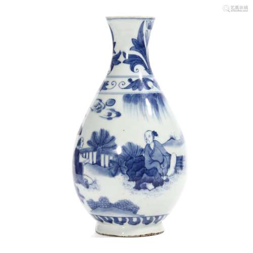 A CHINESE BLUE AND WHITE FIGURES VASE