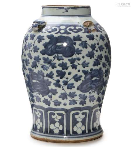 A CHINESE BLUE AND WHITE FLORAL JAR