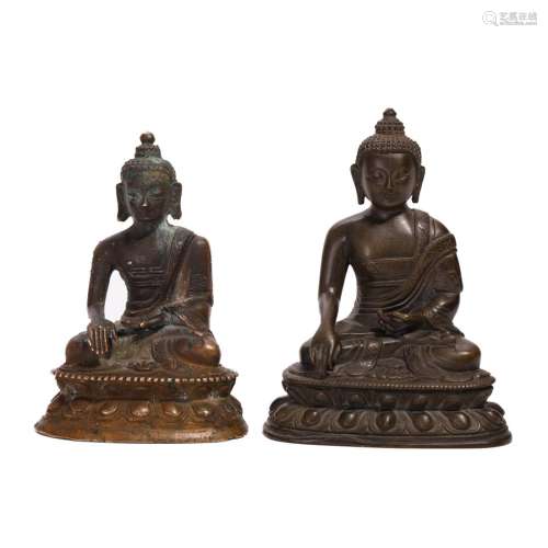 TWO GILT-BRONZE FIGURES OF BUDDHA