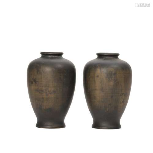 A PAIR OF BRONZE VASES