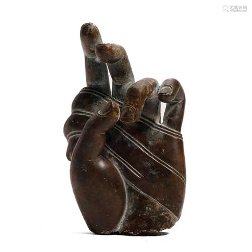 A BRONZE BUDDHA HAND