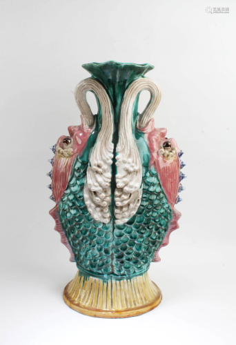 A Pottery Wucai 'Twin-Fish' Vase
