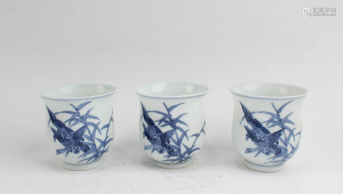 A Group of Three Blue & White Porcelain Cups