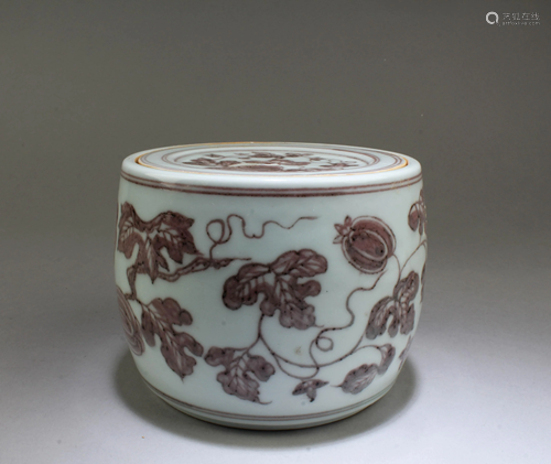 Chinese Iron Red Cricket Porcelain Container