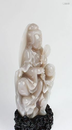 Chinese Carved Jade Guanyin Statue, GIA # 1166107141