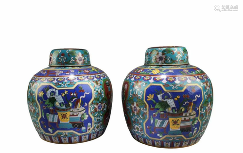 A Pair of Chinese Cloisonne Jars