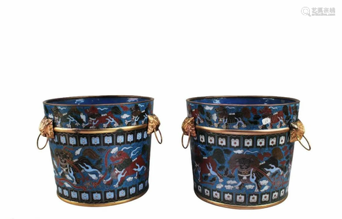 A Pair of Cloisonne Ice Buckets