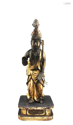 Antique Carved Gilt Wooden Bodhisattva Statue