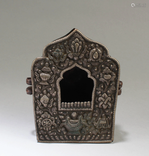 An Old Tibetan Tibet Gau Shrine Box Buddha Silver