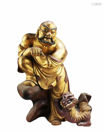 Chinese Carved Gilt Wooden Arhat