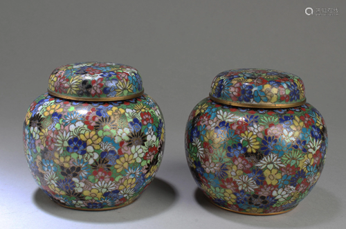 A Pair of Chinese Cloisonne Tea Leaves Container