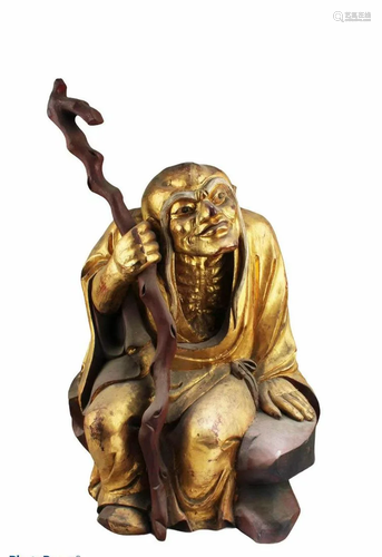 Chinese Carved Gilt Wooden Arhat