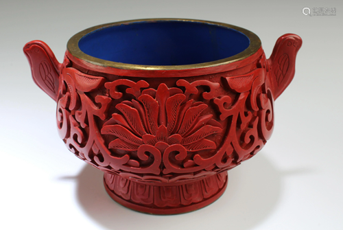 Chinese Cinnabar Lacquer Censer