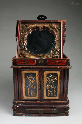 A Carved Wooden Makeup Box