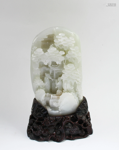 Chinese Jade Figure and Landscape Boulder