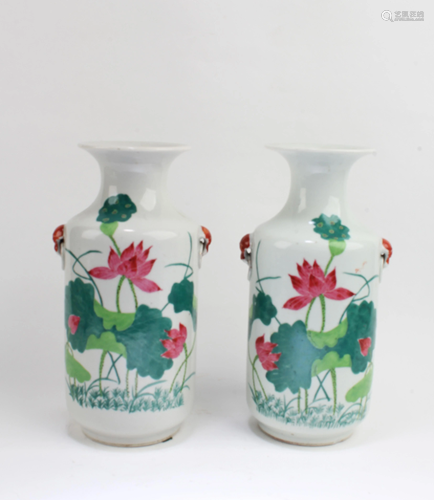 Antique Pair of Famille Verte Vases