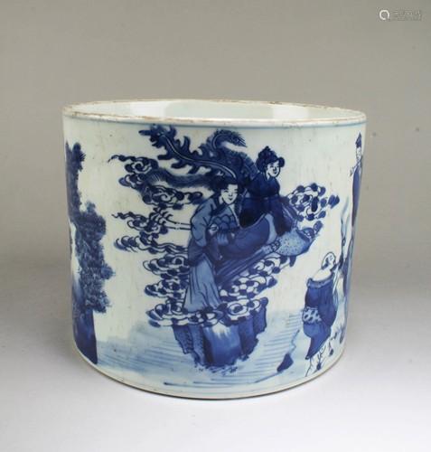 Chinese Blue & White Porcelain Brushpot