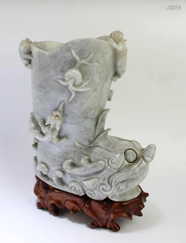 A Carved Jade Brushpot