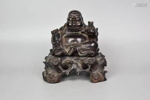 Qing Dynasty--Wood Carving Pieces of Seated Maitreya Buddha