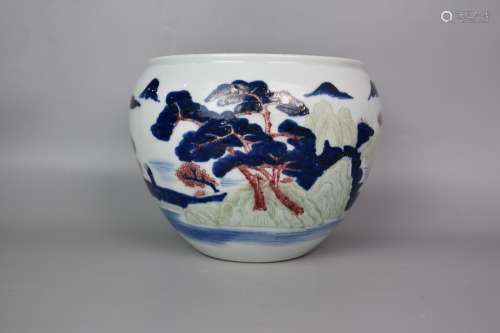 Qing Dynasty-Three-color Carved Porcelain Cylinder under Gla...