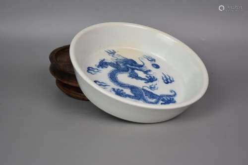 Kangxi of the Qing Dynasty-Blue and White Cloud Dragon Brush...