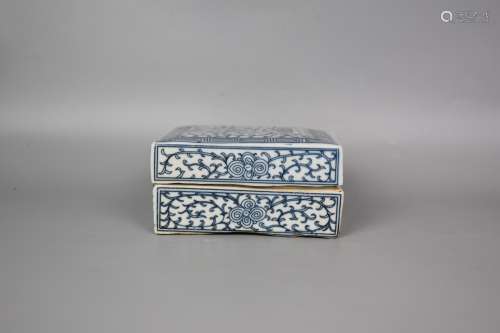 Qing Jiaqing--Square blue and white lotus ink pad