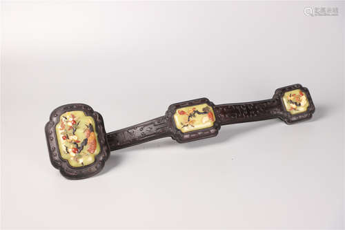 Qing Dynasty Red Sandalwood Jade Ruyi