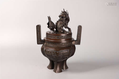 A Bronze Beast Incense Burner, Qing Dynasty